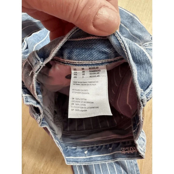 American Eagle Outfitters Size 00 Regular Blue Pin Stripe High Rise Mom Jeans - Picture 4 of 6